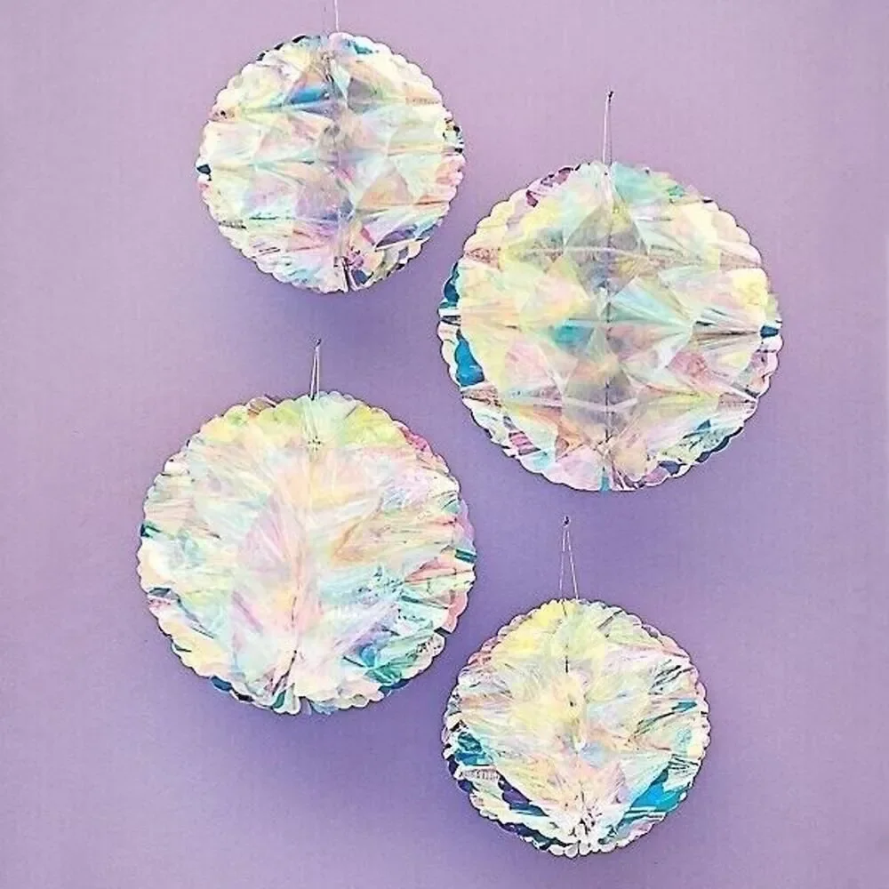 Set of 4 Iridescent Ball Hanging Ornament Party Bridal Wedding Birthday Décor